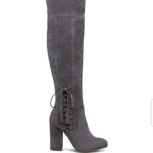 Thigh high grey boots